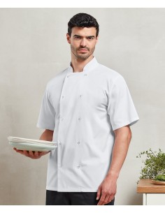 P-PR664-Studded Front Short Sleeve Chefs Jacket 2